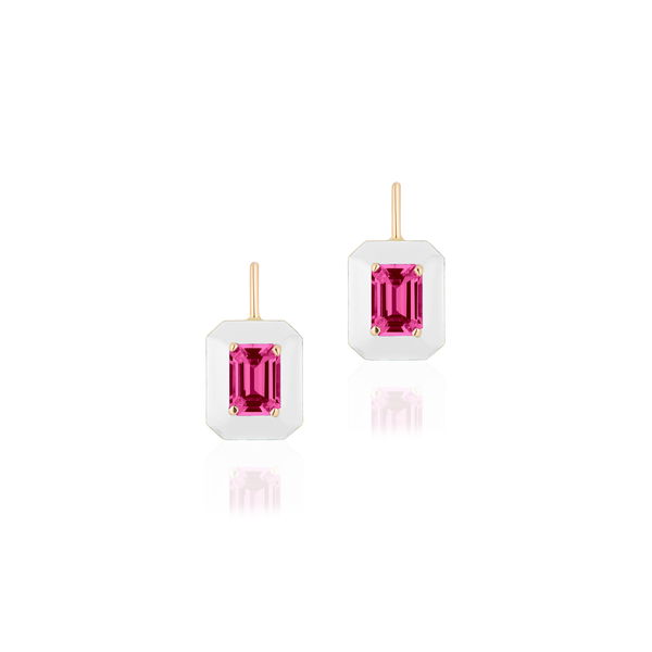 Closeup photo of 'Queen' Rubellite & Enamel Earrings
