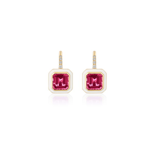 Closeup photo of 'Limited Edition' Rubellite & Enamel Earrings