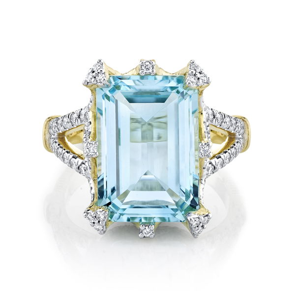 Closeup photo of Sky Blue Topaz Ring with Diamond Detail
