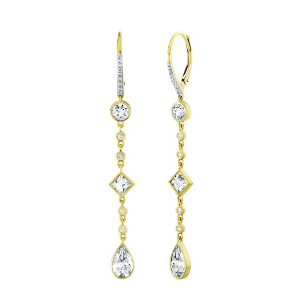 Closeup photo of Mixed Shape White Topaz & Diamond Drop Earrings