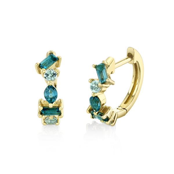 Closeup photo of Blue Topaz Multi Shape Hoop Earrings