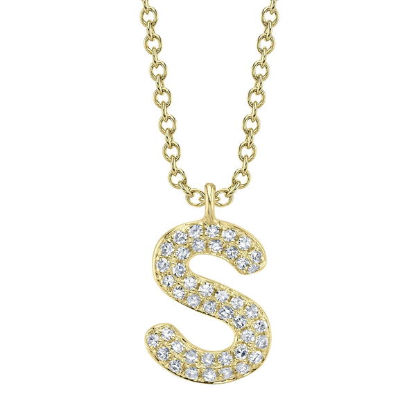 Closeup photo of Diamond Pave 'S' Initial Necklace