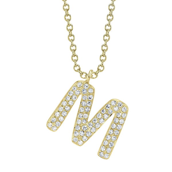 Closeup photo of Diamond Pave 'M' Initial Necklace