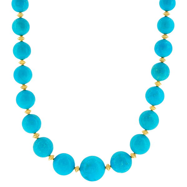 Closeup photo of Turquoise and Gold Bead Necklace