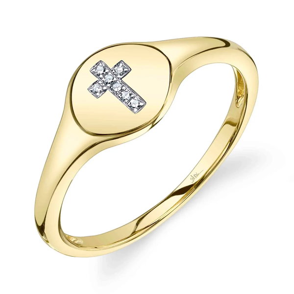 Closeup photo of Diamond Cross Signet Ring