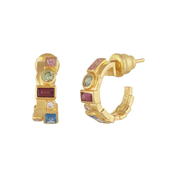 Closeup photo of Embrace 22k Multi-Stone Hoop Earring
