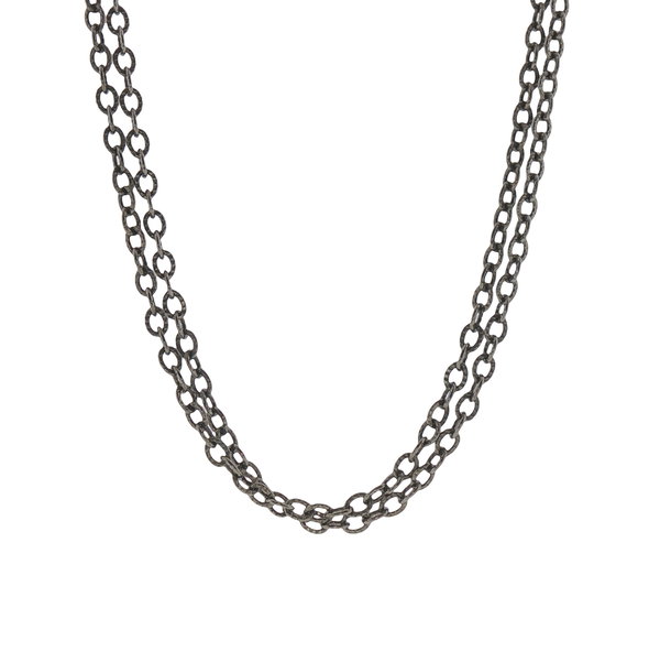 Closeup photo of Sterling Oxidized Double Row Necklace with Diamond Clasp