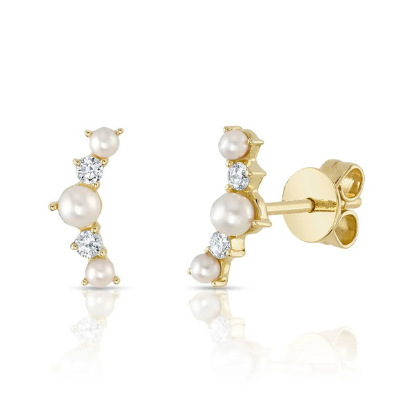 Closeup photo of Pearl & Diamond Stud Earrings