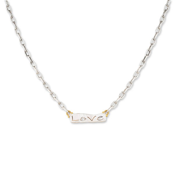 Closeup photo of Stockton "Love" Necklace