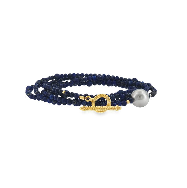Closeup photo of Lapis and Tahitian Pearl Convertible Wrap Bracelet