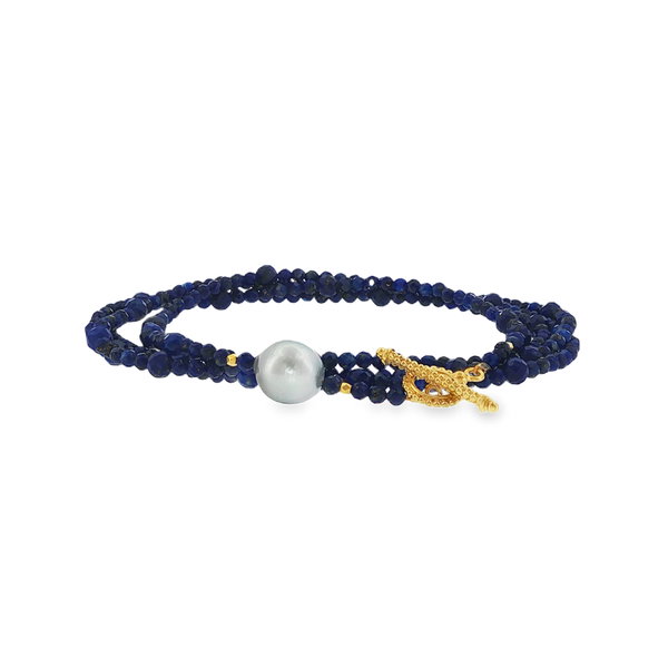 Closeup photo of Lapis and Tahitian Pearl Wrap Bracelet