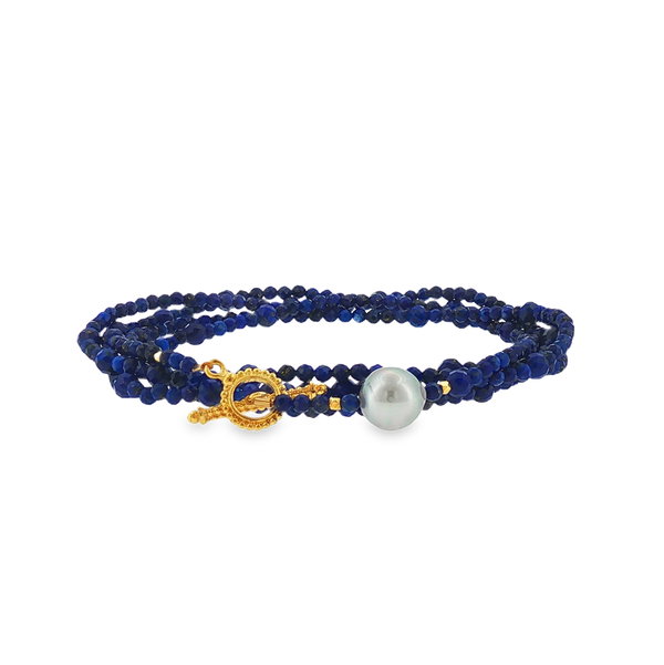 Closeup photo of Lapis and Tahitian Pearl Convertible Wrap Bracelet