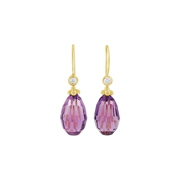 Closeup photo of Amethyst and Diamonds Earrings
