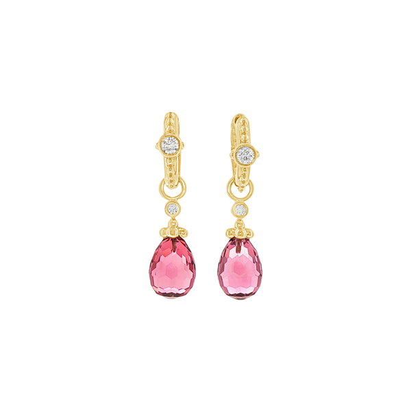Closeup photo of Pink Tourmaline and Diamond Ear Charms