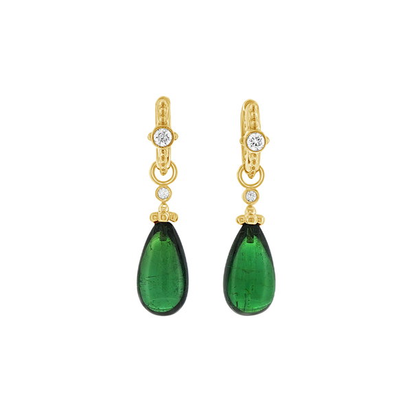 Closeup photo of Green Tourmaline and Diamond Charms