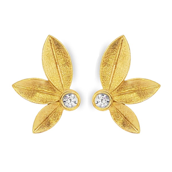 Closeup photo of Floral Earring Studs in Yellow Gold