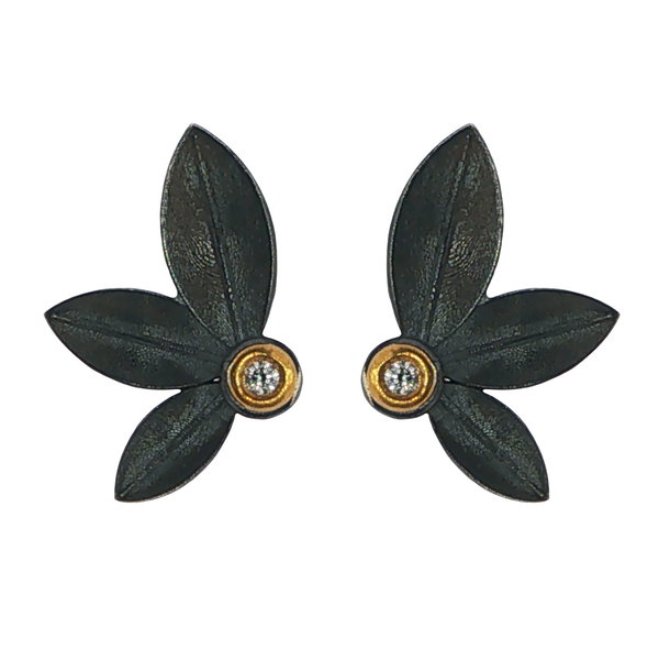 Closeup photo of Oxidized Floral Stud Earrings