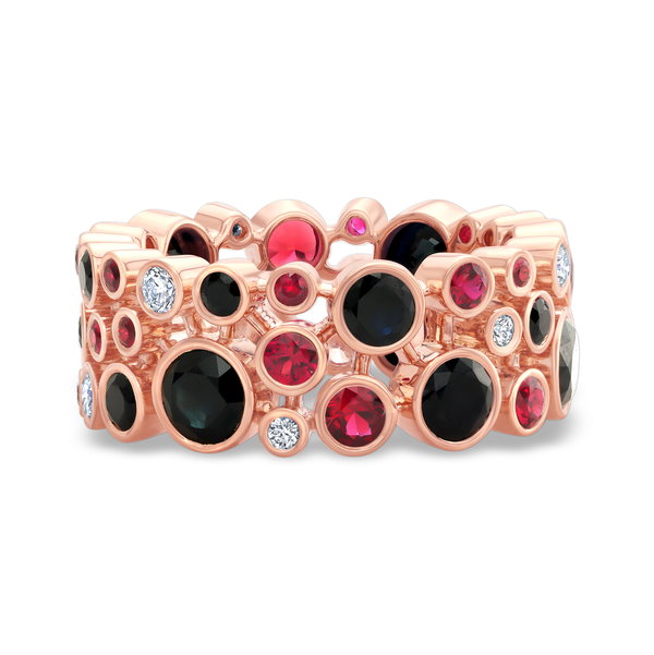 Closeup photo of Ruby and Black Sapphire De La Vie Eternity Ring