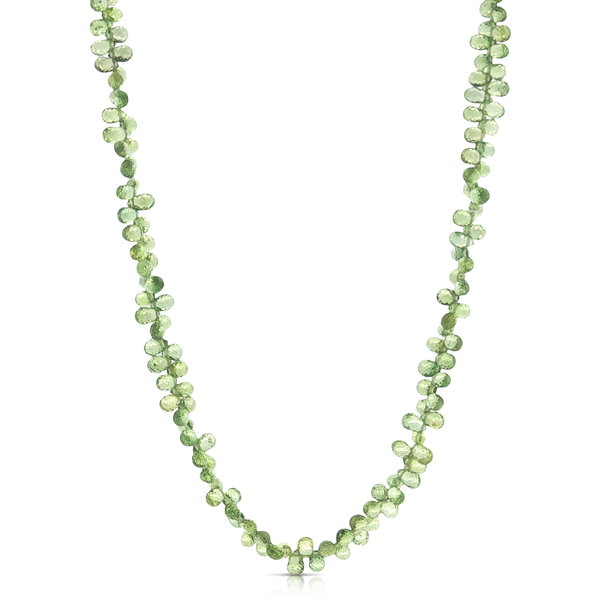 Closeup photo of 18k Green Sapphire Briolette Beaded Necklace 18"
