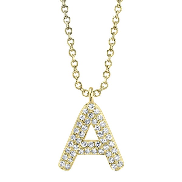 Closeup photo of Diamond Pave Initial 'A' Necklace