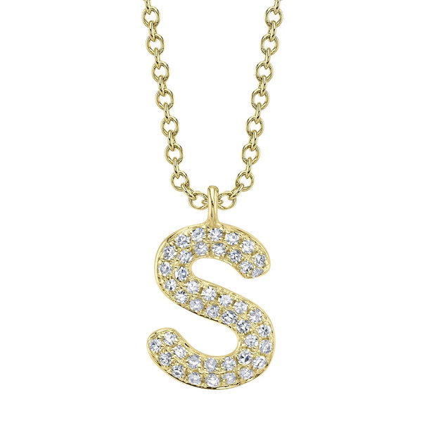 Closeup photo of Diamond Pave Initial 'S' Necklace