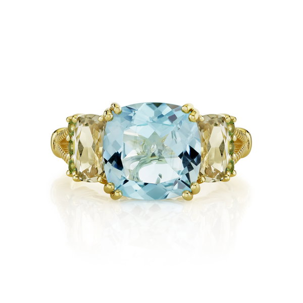 Closeup photo of Topaz & Prasiolite Ring