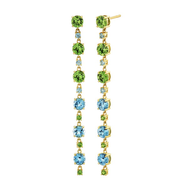 Closeup photo of Tsavorite & Swiss Blue Topaz Drop Earrings