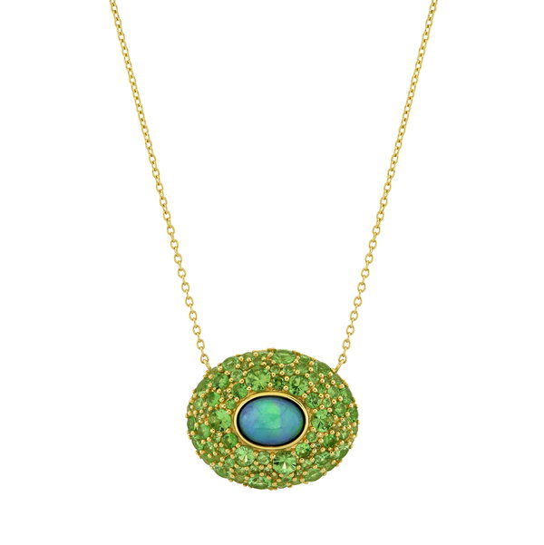 Closeup photo of Ethiopian Opal & Tsavorite Necklace