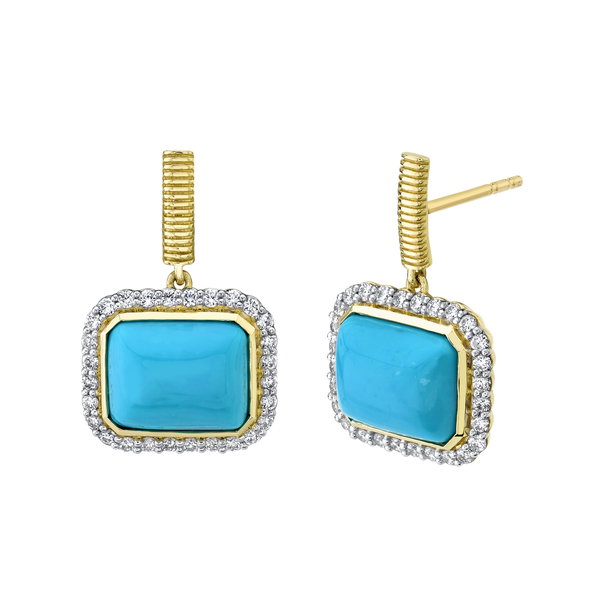 Closeup photo of Turquoise & Diamond Drop Earrings