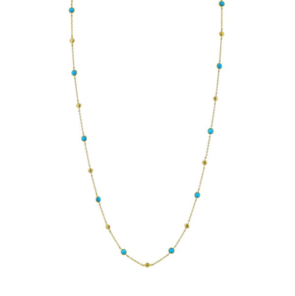 Closeup photo of Bezel Set Turquoise Chain with Strie Cushions