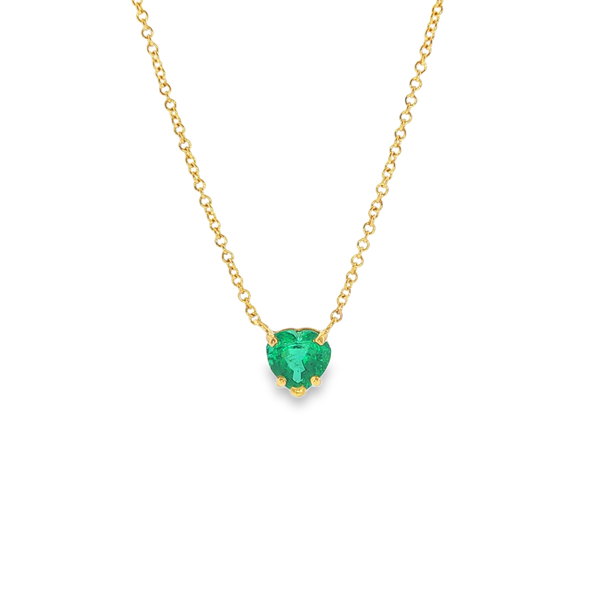 Closeup photo of 18k 0.95 Emerald Heart Necklace 1.3mm 18"