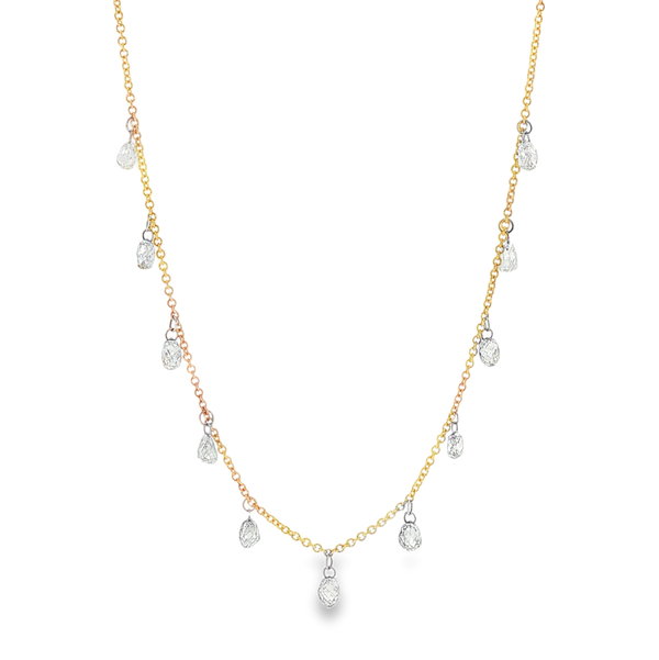 Closeup photo of 18k/PLAT 2.95 ctw Briolette Diamond (SI-I1/GHI) Dangle Necklace