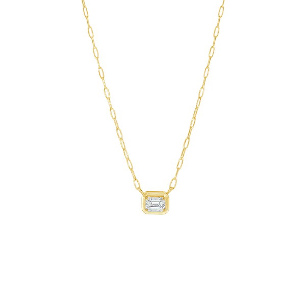 Closeup photo of 18k 0.46 ct Emerald Cut Diamond (G/SI1) Paperclip Necklace