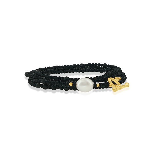 Closeup photo of 18k Lumpy Spinel and Pearl 33" Wrap Bracelet