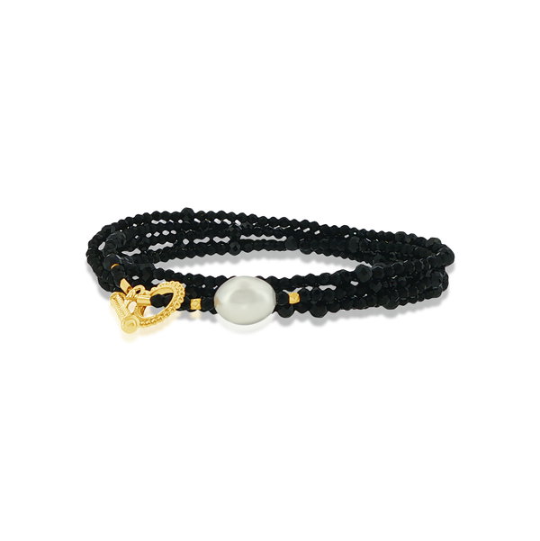 Closeup photo of 18k Lumpy Spinel and Pearl 34" Wrap Bracelet