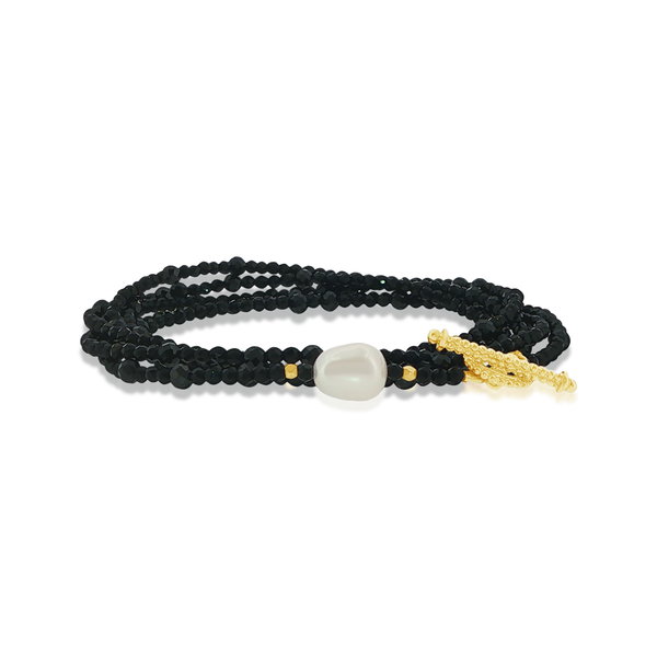 Closeup photo of 18k Lumpy Spinel and Pearl 35" Wrap Bracelet