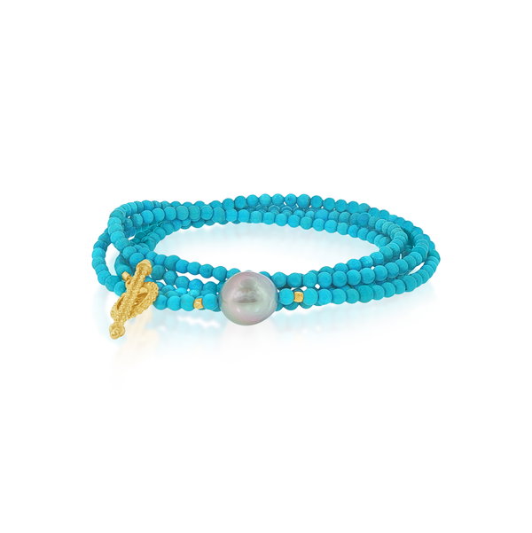 Closeup photo of 18k Kingman Turquoise Wrap Bracelet 32"