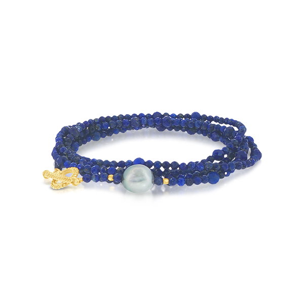 Closeup photo of 18k Lapis Lazuli and Gold Bead Wrap Bracelet 34"