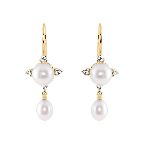 Closeup photo of Fresh Water Pearl and Diamond Drop Earrings