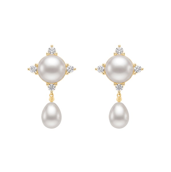 Closeup photo of 18k Pearl and 0.25 ctw Diamond Drop Post Earrings
