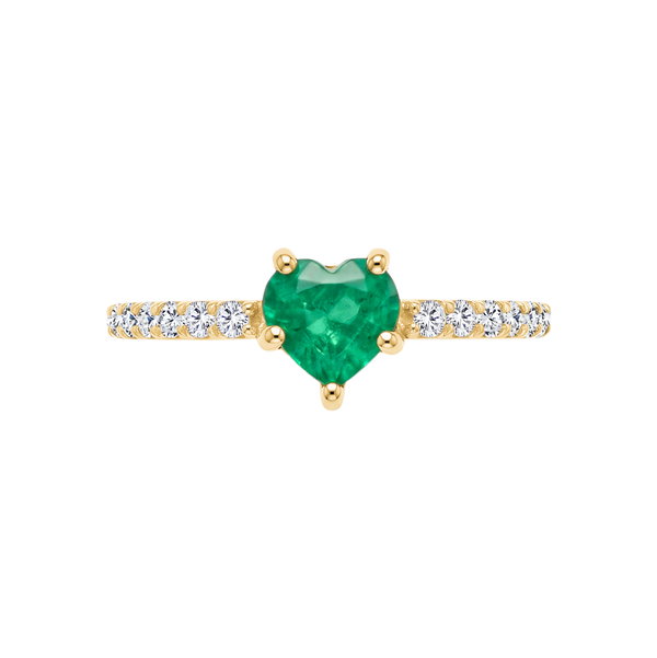 Closeup photo of 18k 0.71 ct Emerald Heart and 0.29 ctw Ring
