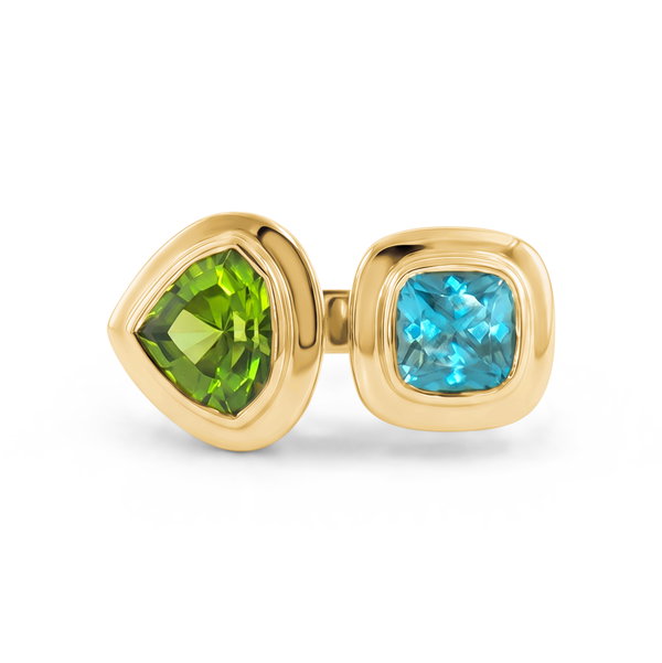 Closeup photo of POW Peridot x Zircon Ring