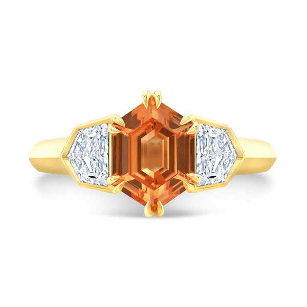 Closeup photo of Hexagon Orange Sapphire Ring