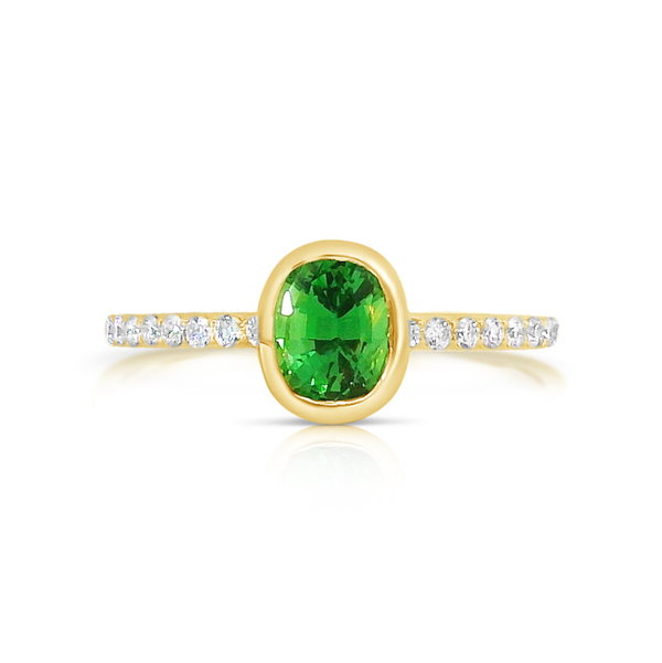 Closeup photo of Tsavorite and Diamond Stacker