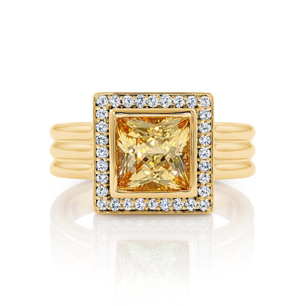 Closeup photo of 18k 2.57ct Yellow Sapphire and 0.19 ctw Diamond Ring
