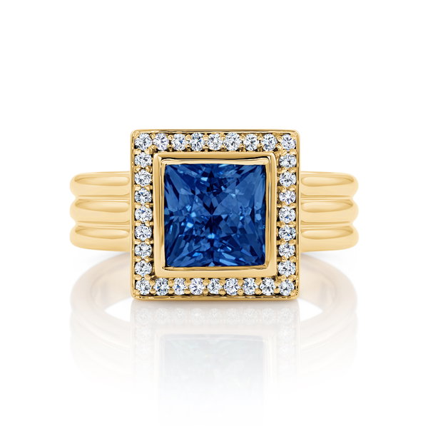 Closeup photo of 18ky 2.15 ct Blue Sapphire and 0.17 ctw Diamond Ring