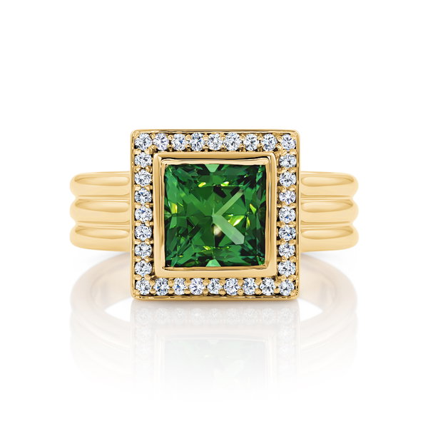 Closeup photo of ICON in Green Tourmaline Ring with Diamonds