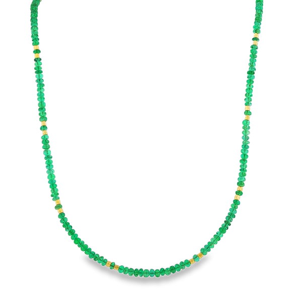 Closeup photo of Emerald and Gold Bead Necklace