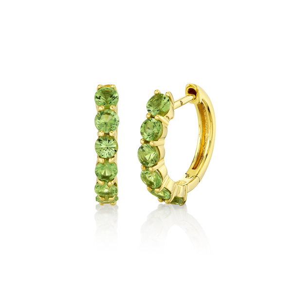 Closeup photo of Light Tsavorite Huggie Earrings