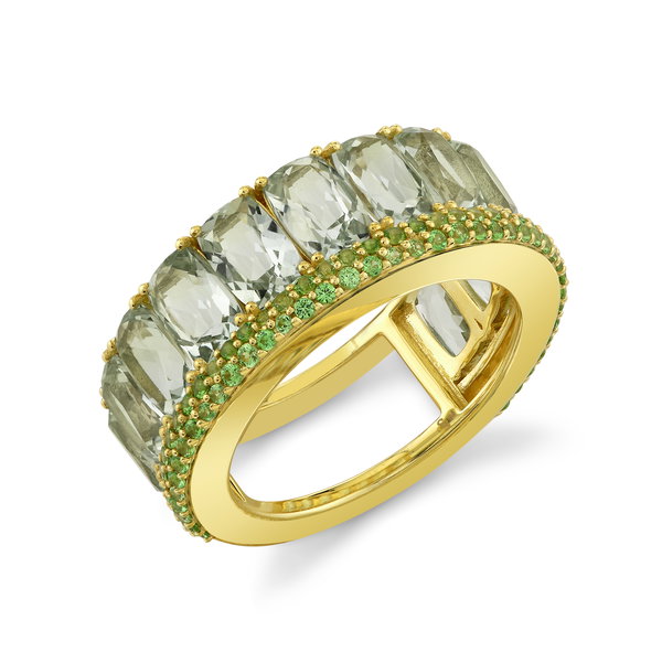 Closeup photo of Green Amethyst Band with Pave Tsavorite